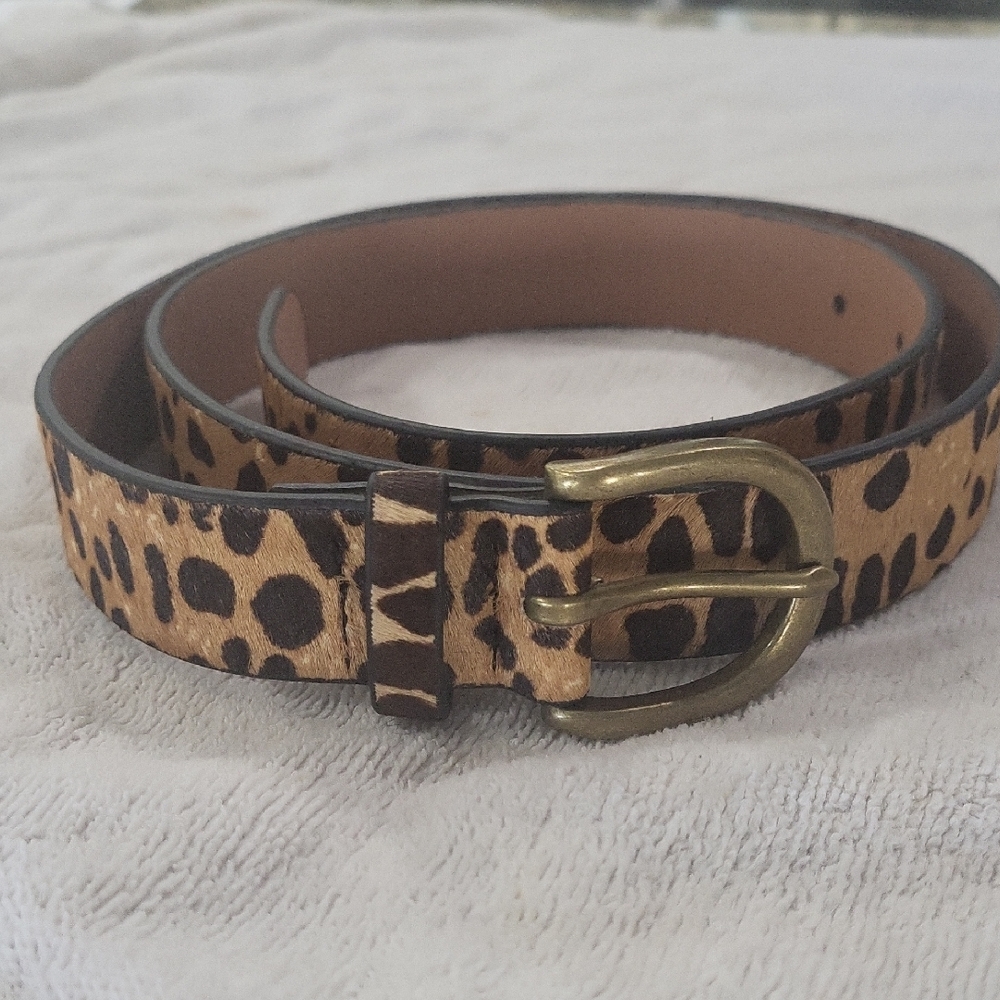 Leopard Print Belt with Gold Buckle